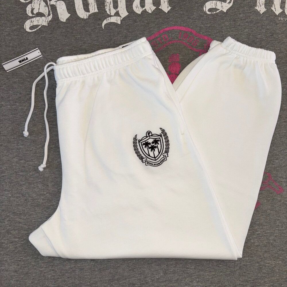 NWT Victoria’s Secret PINK Pure White High Rise Fleece Campus Sweatpants XXL